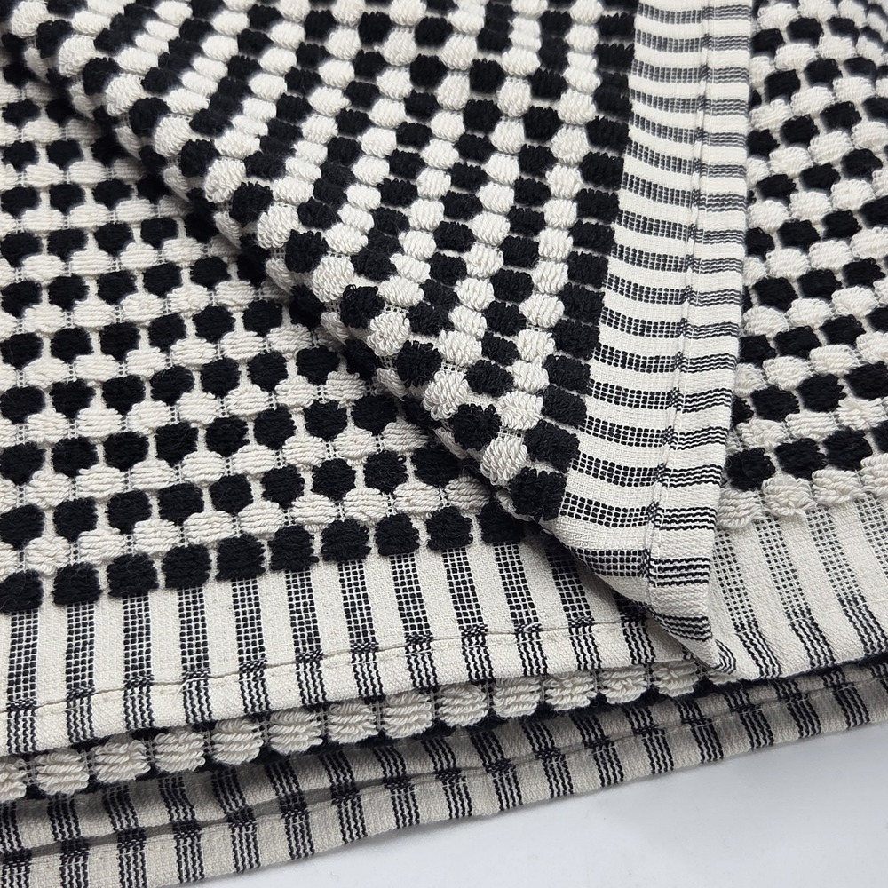 Rachel Zoe 6pc Turkish Cotton Towel Set Black Ecru Raised Dots 2Bath 2Hand 2tip - Picture 14 of 15
